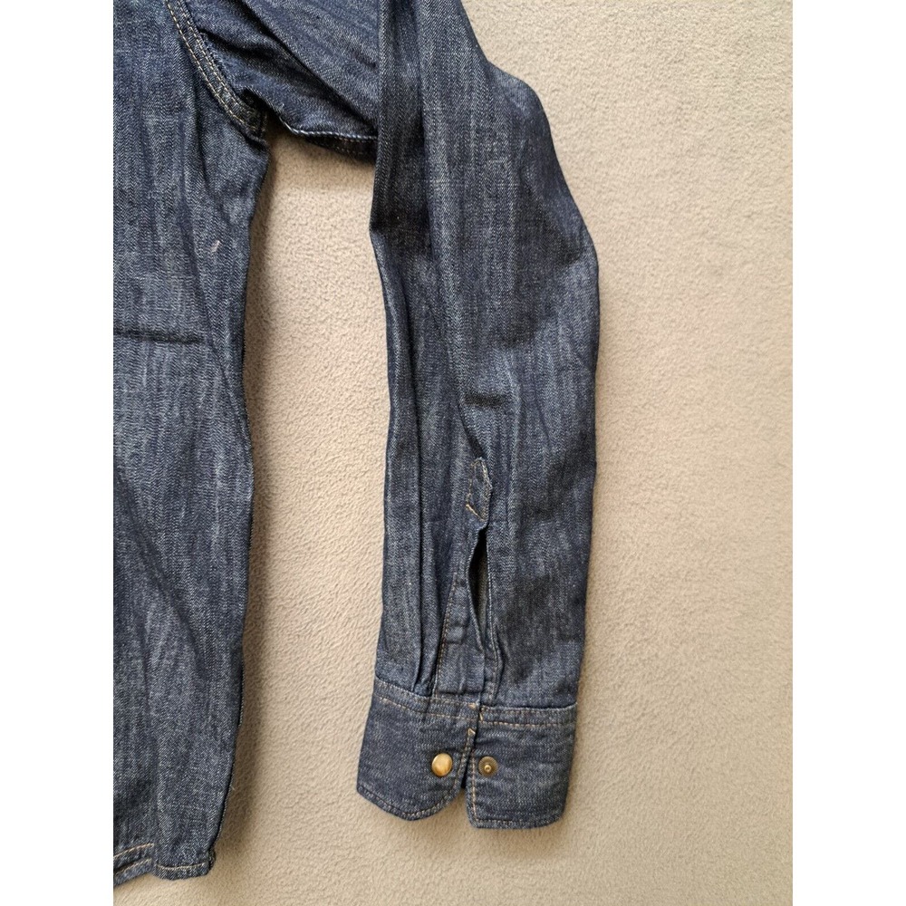 Wrangler Western Blue Denim Dark Wash Indigo Pearl Snap Shirt Men’s Size Medium - Picture 6 of 8